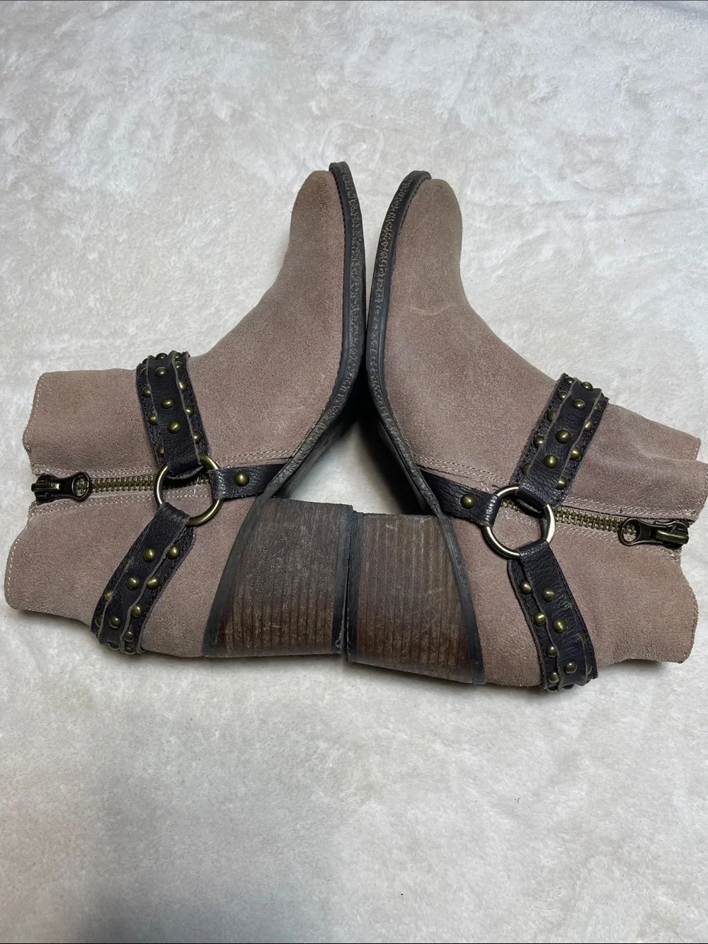Crown Vintage Taupe Suede Studded Harness Ankle Boots Size 10
